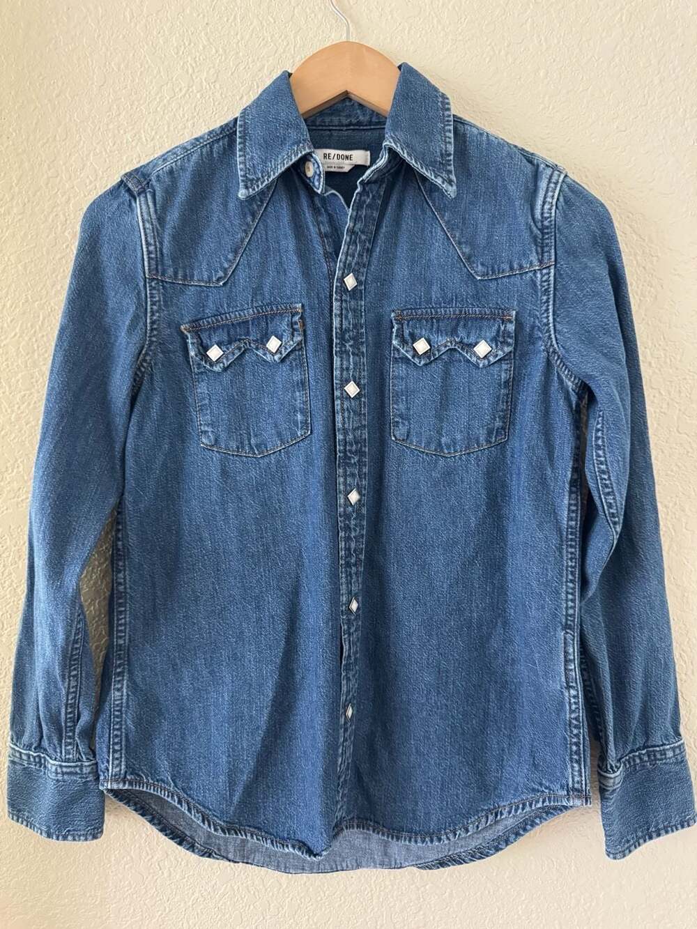RE/DONE Women's Denim Western Snap Button Shirt